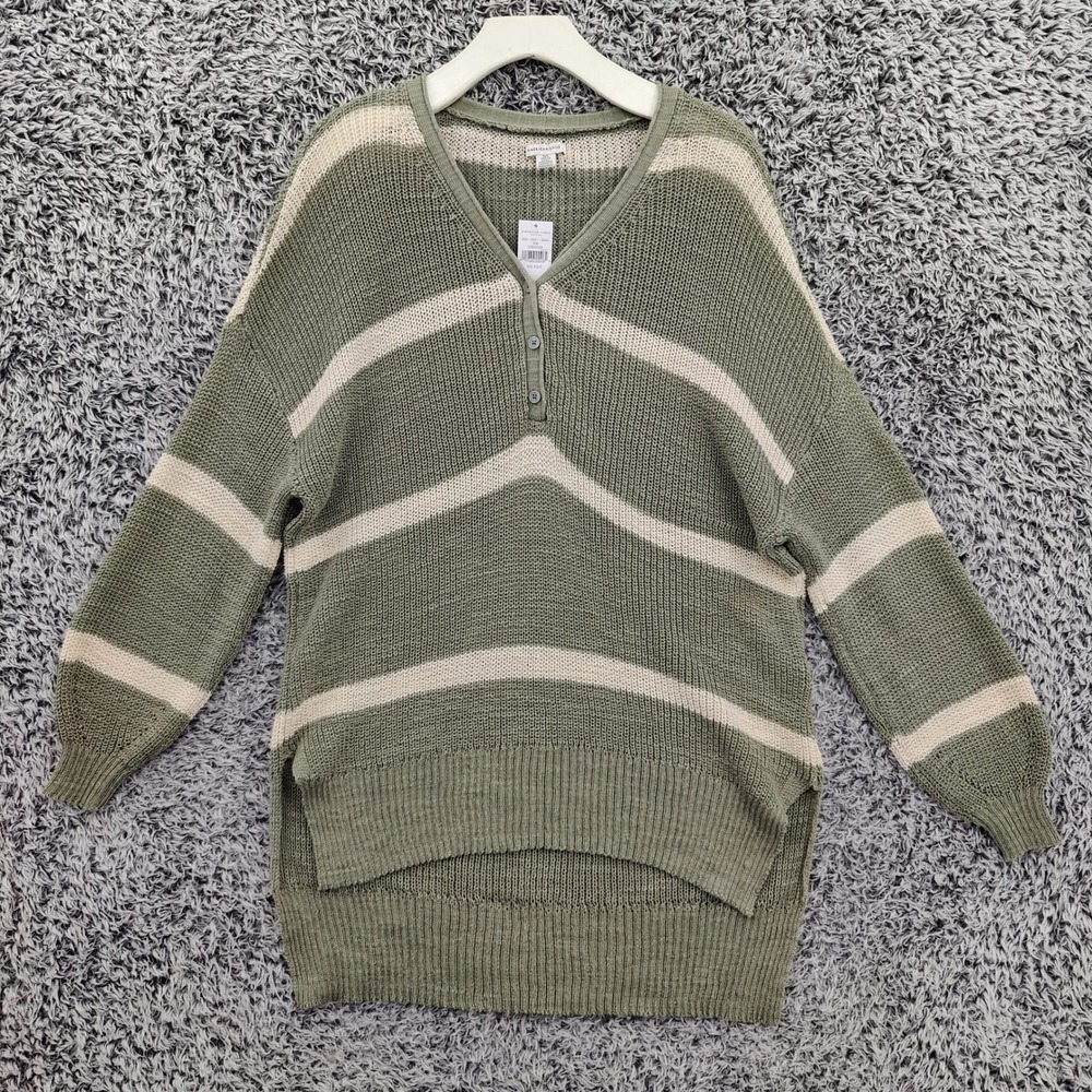 American Eagle Womens Boho Coastal Henley Sweater XS/S Green Striped Oversized